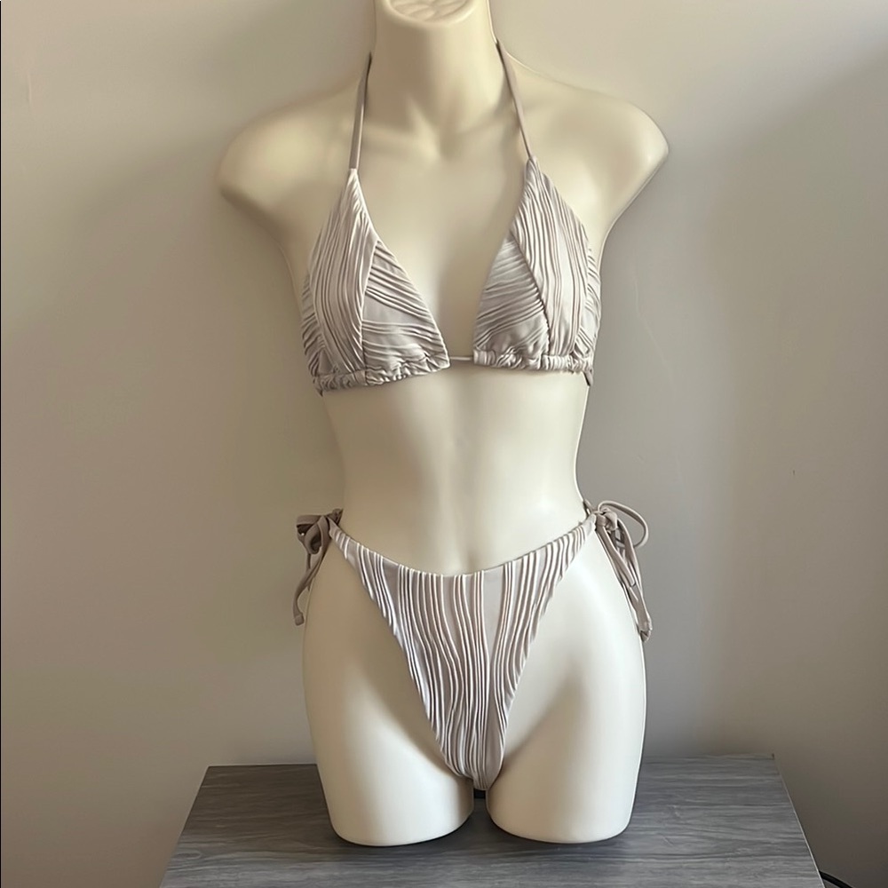 Striped Halter Bikini Set - Cream